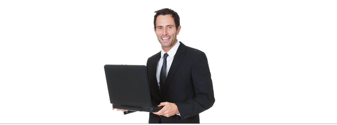 Affordable-Funeral-Coverage Guy with Laptop